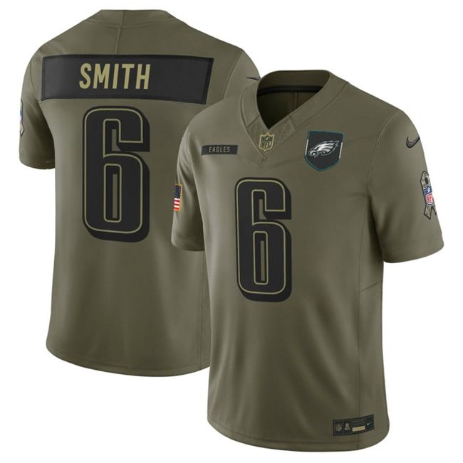 Men's Olive Philadelphia Eagles #6 DeVonta Smith 2025 F.U.S.E. Salute to Service Limited Stitched Football Jersey